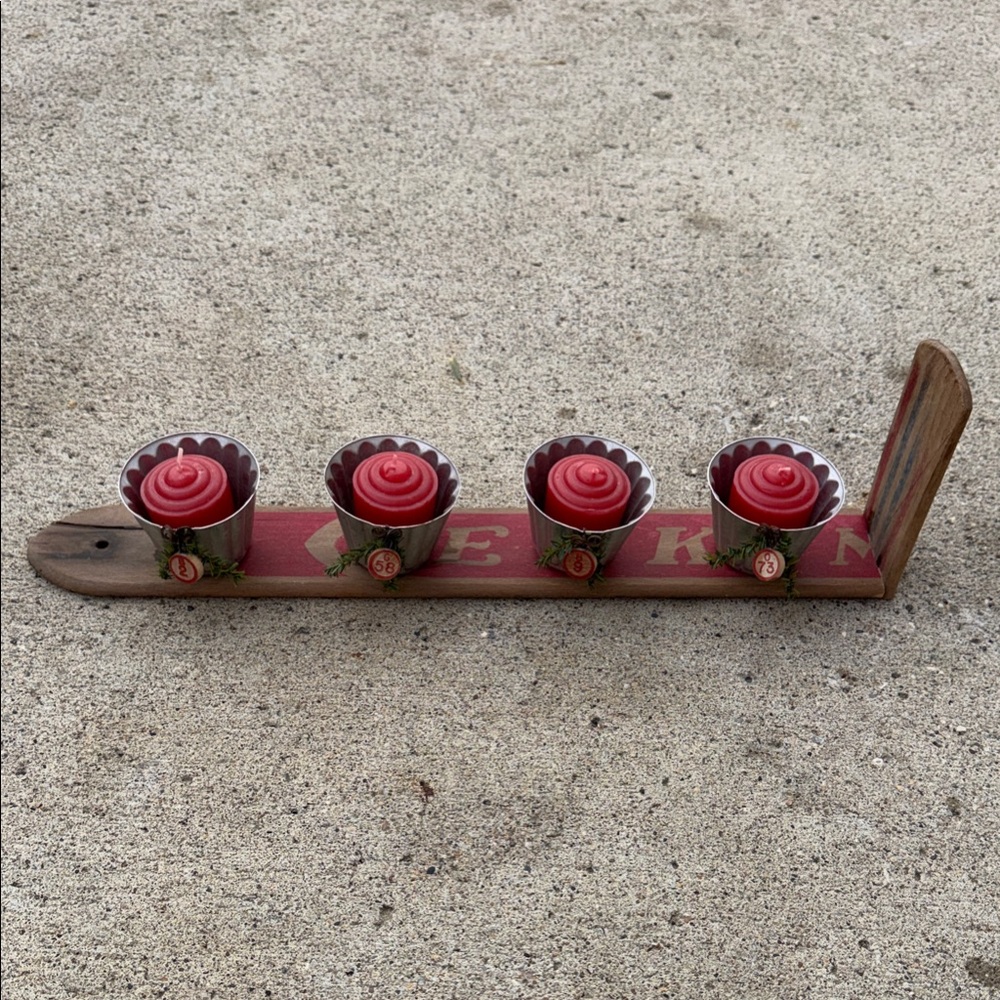 Rustic Red Tea Light Holder with Four Cup Holders